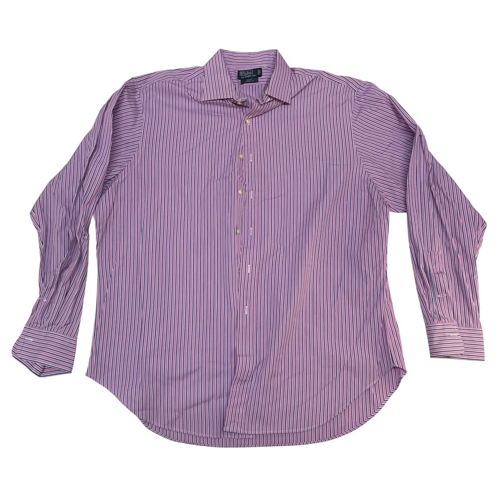 Polo Ralph Lauren Regent Classic Fit Shirt Mens‎ 18 36/37 Purple Stripe Cotton